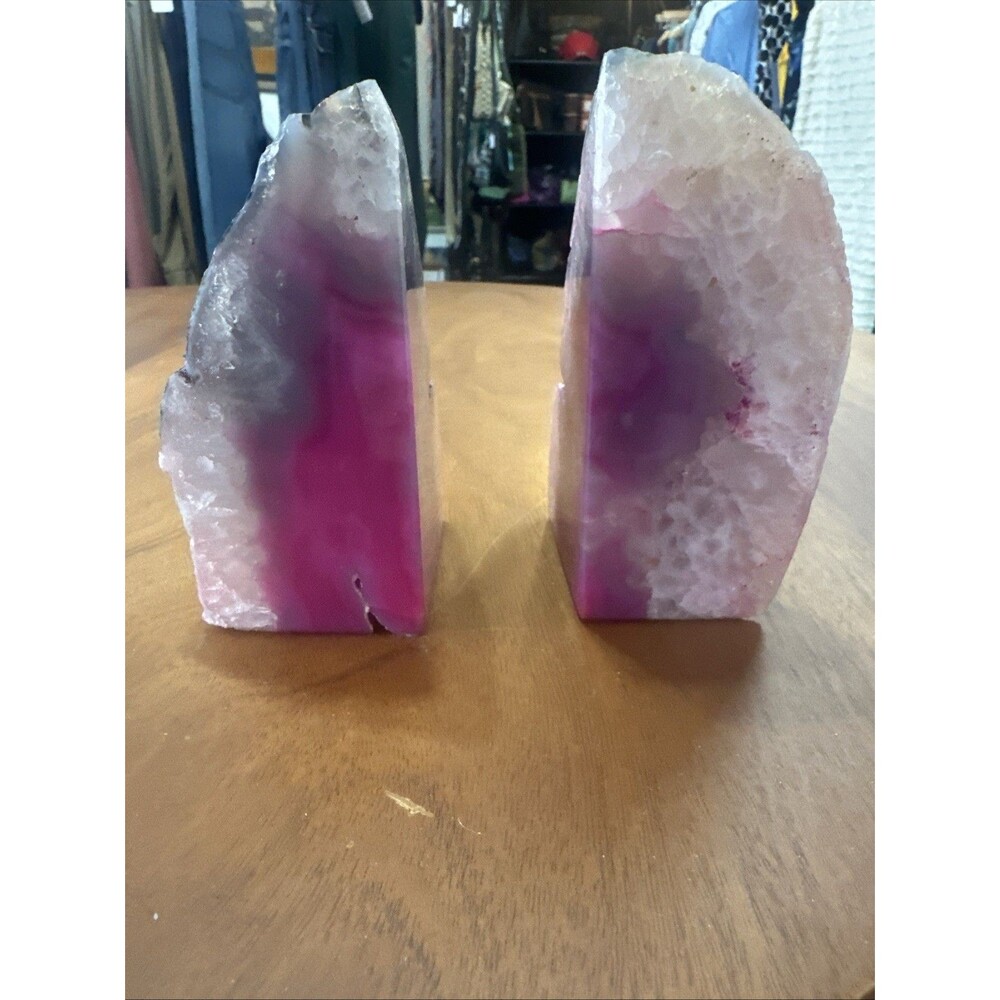 Beautiful BRIGHT PINK COLOR Polished AGATE STONE BOOKENDS